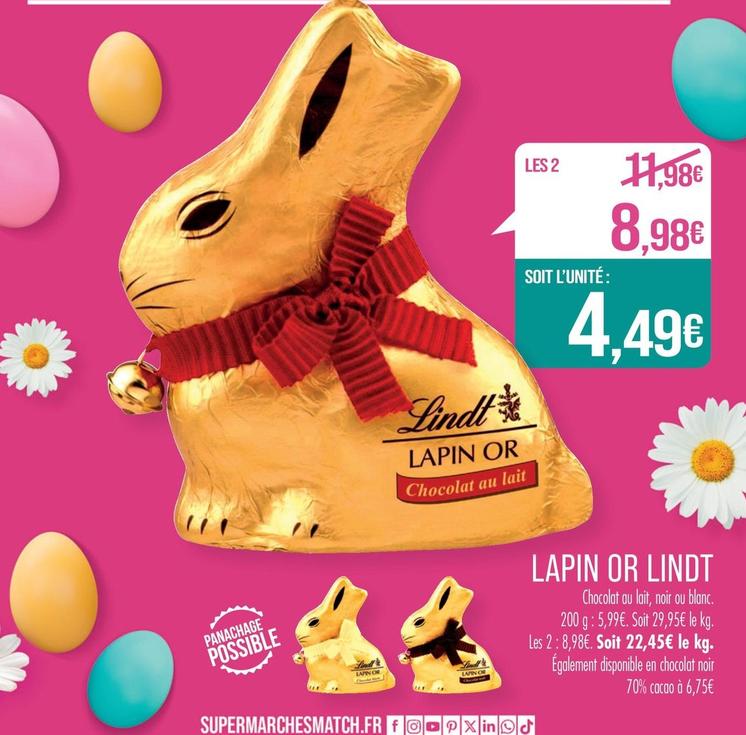 Lindt - Lapin Or offre à 5,99€ sur Supermarché Match