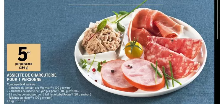 Assiette De Charcuterie  Pour 1 Personne  offre à 5€ sur E.Leclerc