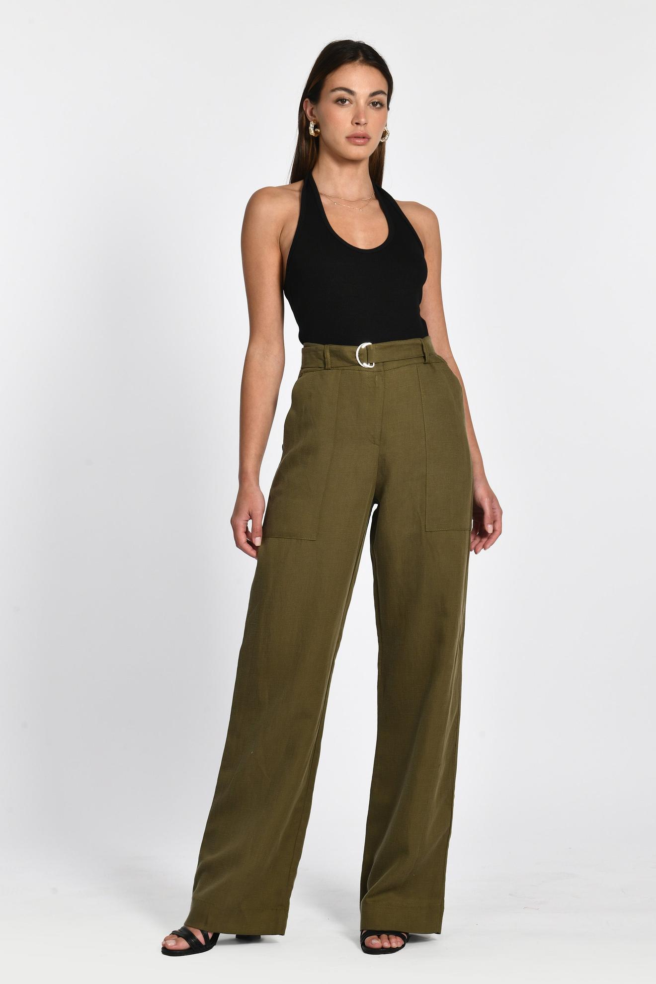 PANTALON LIN TENCEL NAOMI KHAKI offre à 99€ sur Kookai