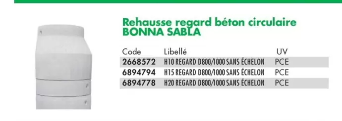 Bonna Sabla - Rehausse Regard Béton Circulaire  offre sur Ciffréo Bona