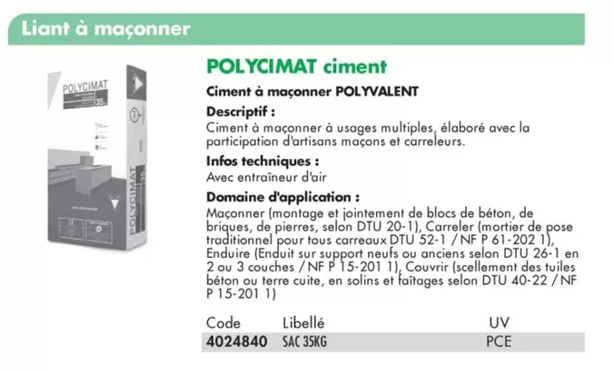 Ciment À Masonner Polyvalent offre sur Ciffréo Bona
