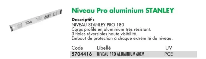 Stanley - Niveau Pro Aluminium offre sur Ciffréo Bona