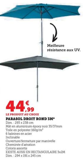 Parasol Droit Rond 3m offre à 44,99€ sur Hyper U