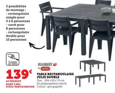 Allibert - Table Rectangulaire Julie Double  offre à 139€ sur Hyper U