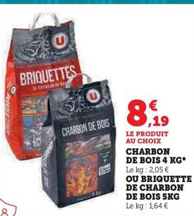 U - Charbon De Bois 4 Kg Ou Briquette De Charbon De Bois 5kg offre à 8,19€ sur Super U
