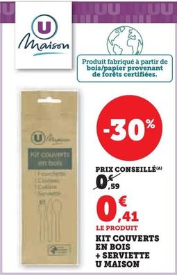 Kit Couverts En Bois + Serviette U Maison offre à 0,41€ sur U Express