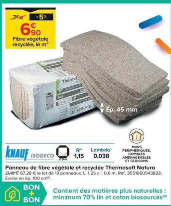 Knauf - Panneau De Fibre Végétale Et Recyclée Thermasoft Natura offre à 6,9€ sur Castorama