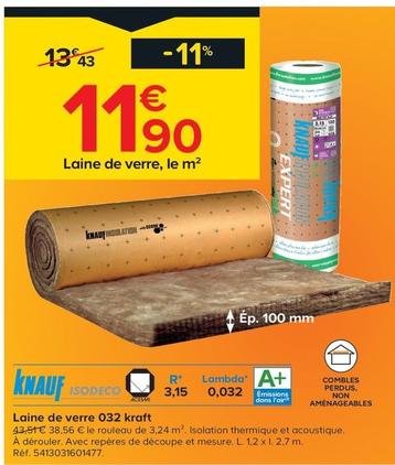 Knauf - Laine De Verre 032 Kraft offre à 11,9€ sur Castorama