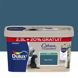 dulux - peinture crème de couleur valentine satin bleu paon 25l + 20% gratuit