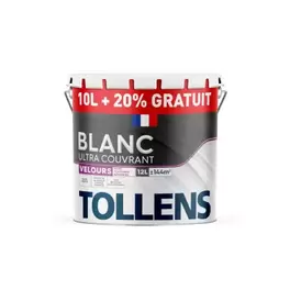 Peinture Tollens Ultra Couvrant Murs Plafonds Et Boiseries Velours Blanc 10l+20% Gratuit