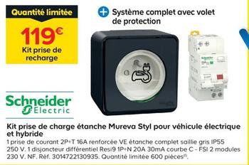 schneider - kit prise de charge étanche mureva styl pour véhicule électrique et hybride