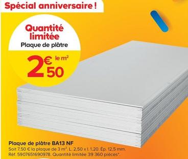 Plaque De Plâtre BA13 NF offre à 2,5€ sur Castorama