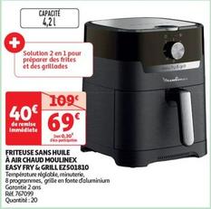 Moulinex - Friteuse Sans Huile À Air Chaud Easy Fry & Grill Ez501810 offre à 69€ sur Auchan Hypermarché