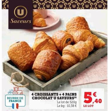 U Saveurs - 4 Croissants + 4 Pains Chocolat offre à 5,4€ sur Hyper U
