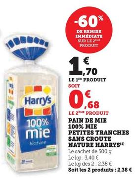 Harry's - PAIN DE MIE 100% MIE PETITES TRANCHES SANS CROUTE offre à 1,7€ sur Super U