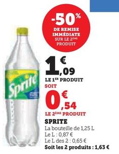 Sprite - La Bouteille De 1,25 L offre à 1,09€ sur Super U