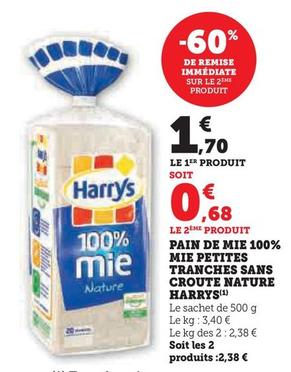Harry's - Pain De Mie 100% Mie Petites Tranches Sans Croute Nature  offre à 1,7€ sur Super U