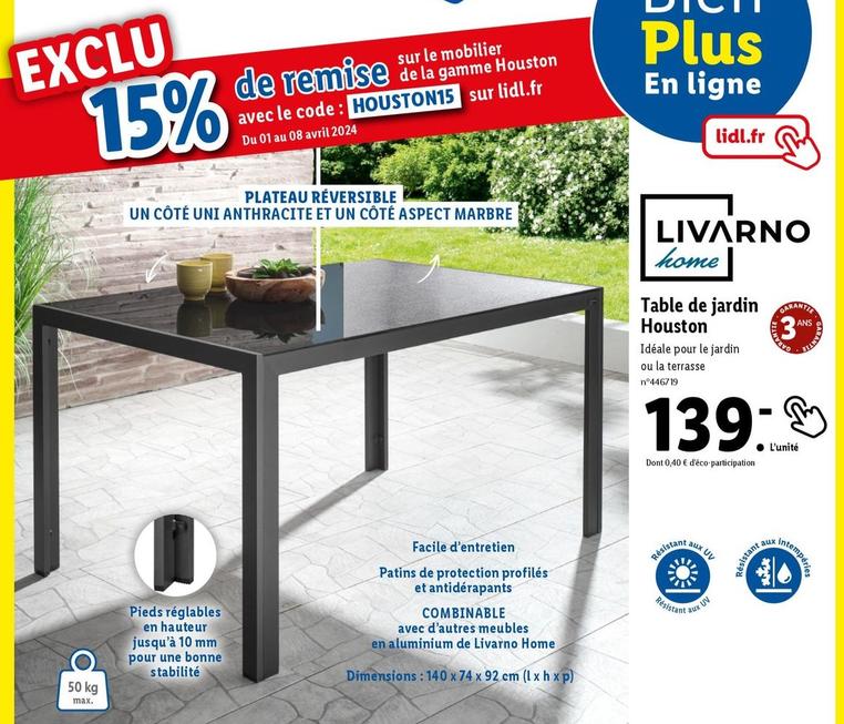 Livarno Home - Table De Jardin Houston offre à 139€ sur Lidl