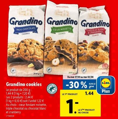 Grandino - Cookies offre à 1,44€ sur Lidl