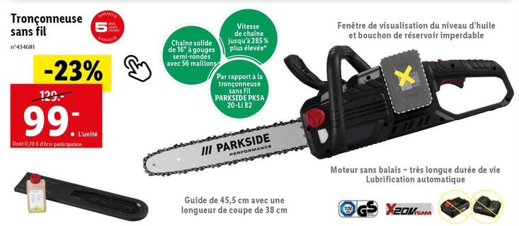Parkside - Tronçonneuse Sans Fil offre à 99€ sur Lidl