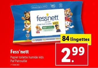 Fess'nett - Papier Toilette Humide Kids Pat'patrouille offre à 2,99€ sur Lidl