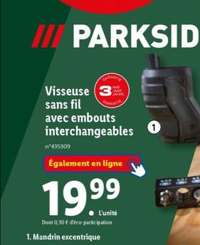 Parkside - Visseuse Saans Fil Avec Embouts Interchangeables  offre à 19,99€ sur Lidl