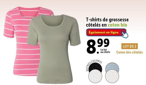 T-shirt De Grossesse Coteles En Coton Bio  offre à 8,99€ sur Lidl