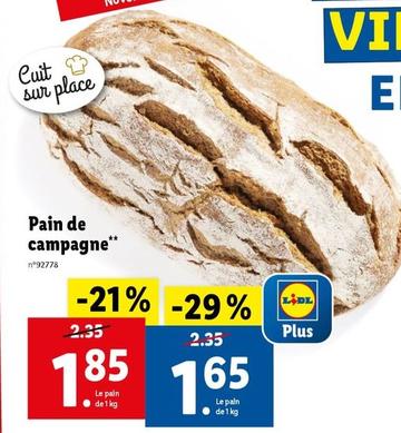 Cuit Sur Place - Pain De Campagne  offre à 1,85€ sur Lidl