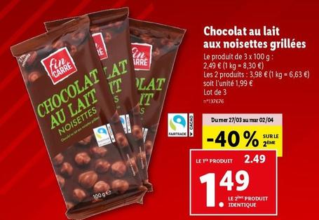 Fin Carre - Chocolat Au Lait Aux Noisettes Grillées offre à 2,49€ sur Lidl