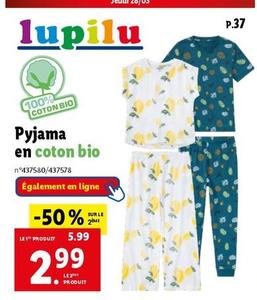 Lupilu - Pyjama En Coton Bio offre à 5,99€ sur Lidl