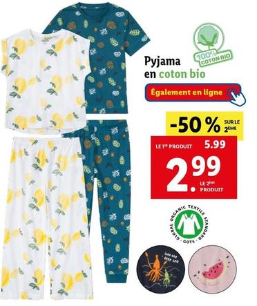 Pyjama En Coton Bio offre à 5,99€ sur Lidl