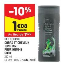 Sooa - Gel Douche Corps Et Cheveux Tonifiant Pour Homme