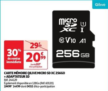 Qilive - Carte Mémoire Micro Sdxc 256go + Adaptateur Sd offre à 20,99€ sur Auchan Hypermarché