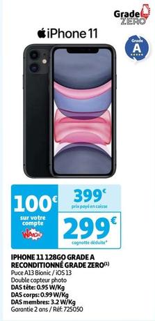 Apple - Iphone 11 128go Grade A Reconditionné Grade Zero offre à 299€ sur Auchan Hypermarché