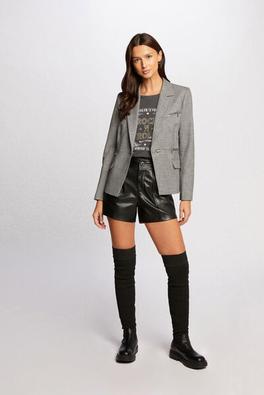 Short droit simili cuir noir femme