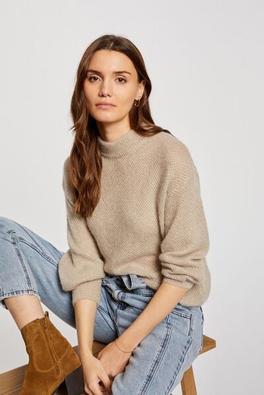 Pull col montant beige clair femme