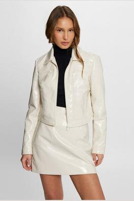 veste courte aspect vinyle beige femme