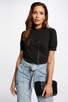 t-shirt manches courtes col montant noir femme