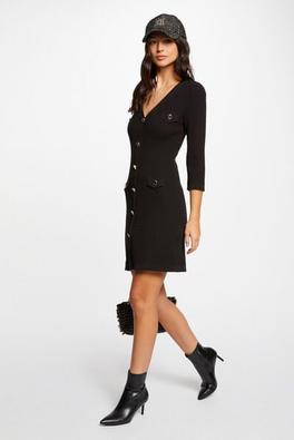 robe pull ajustée manches 3/4 à boutons noir femme