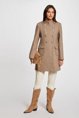 manteau long à boutons beige femme