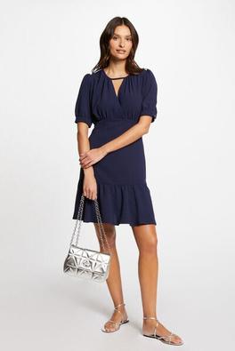 robe courte ajustée à volants marine femme