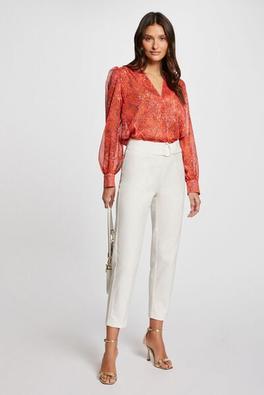 pantalon ajusté taille haute ivoire femme