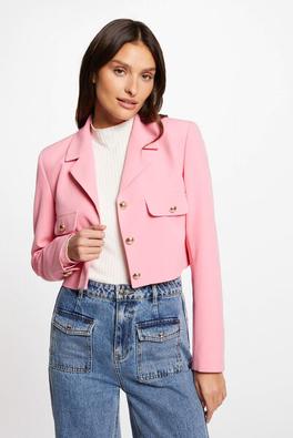 veste courte boutonnée rose moyen femme