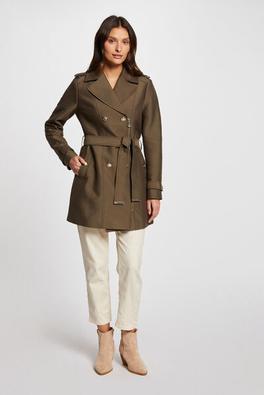 trench long zippé vert kaki femme