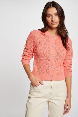 gilet manches longues ajouré corail femme