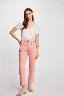 jeans droit ceinturé 7/8ème corail femme