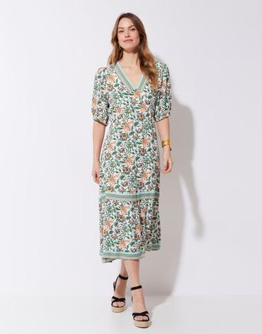 Robe longue imprim? ? fleurs vert femme