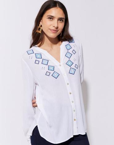 Blouse manches longues unie blanc femme