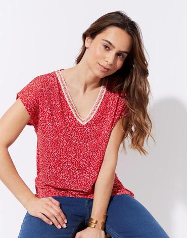 Top manches courtes imprimé rouge femme