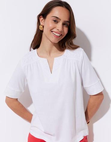 Top manches coude 100% coton uni ecru femme